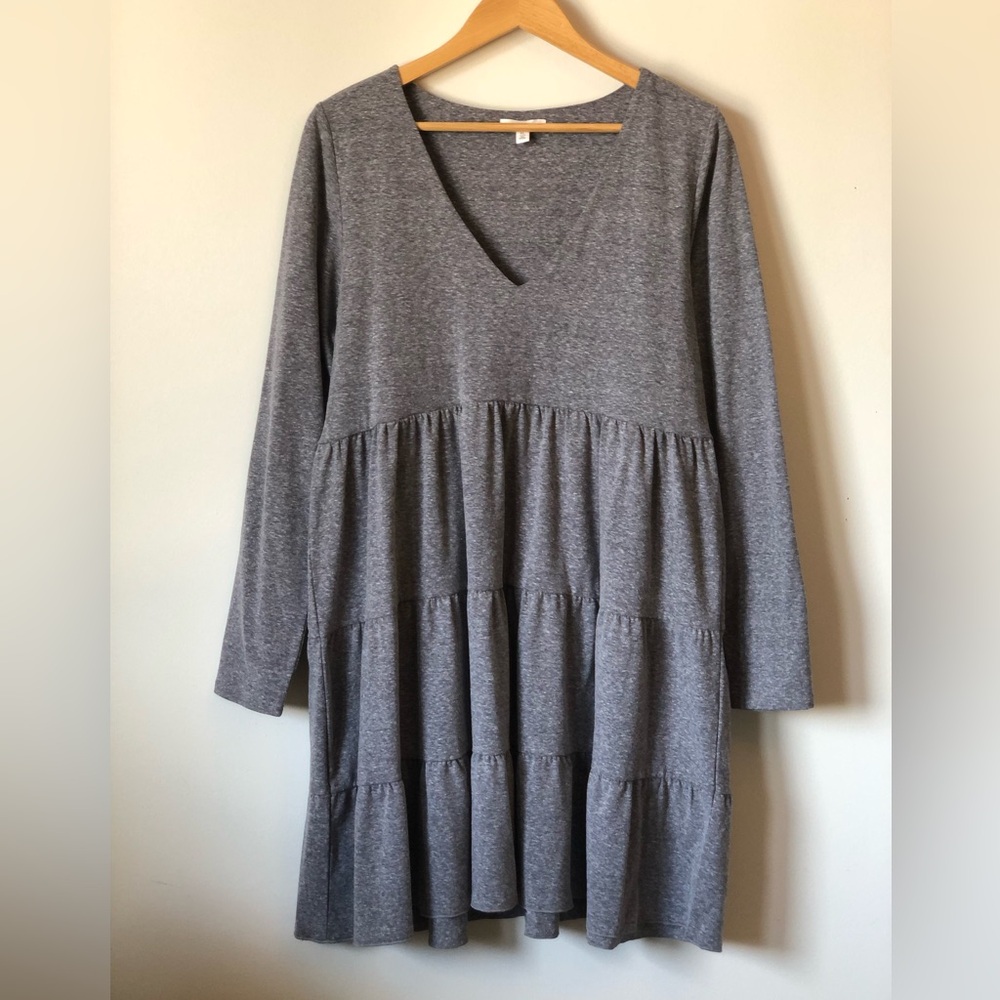 NWT BP. Gray Heathered V-Neck Tiered Dress - size XL - flowy comfy tiered dress